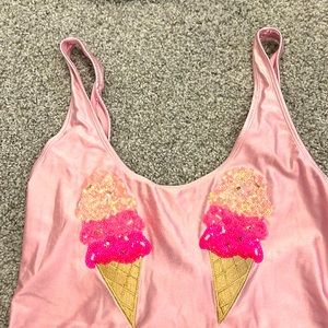 Forever 21 - Pink Swimsuit / Ice Cream Cone Sequin Design / Medium / Scoop Back